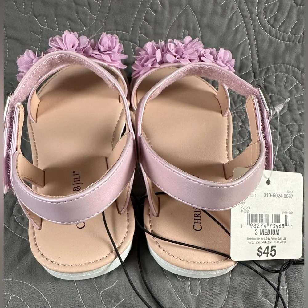 Christie & Jill Girls Purple Ava Ankle Strap Flat Sandals NWT Size 3
